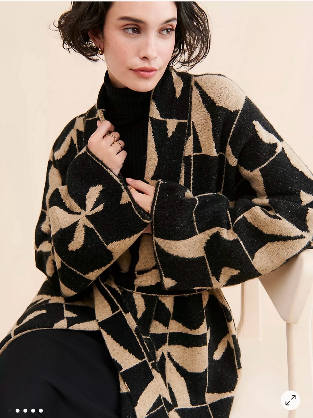 Free People Geometric Open-Front Cardigan In Black And Tan